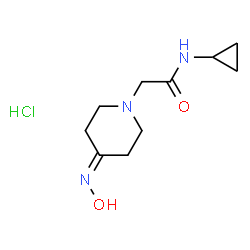 ChemSpider 2D Image | N-Cyclopropyl-2-[4-(hydroxyimino)-1-piperidinyl]acetamide hydrochloride (1:1) | C10H18ClN3O2