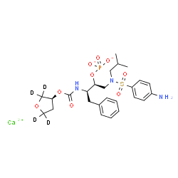 ChemSpider 2D Image | Calcium (2S,3R)-1-{[(4-aminophenyl)sulfonyl](isobutyl)amino}-4-phenyl-3-({[(3S)-(2,2,5,5-~2~H_4_)tetrahydro-3-furanyloxy]carbonyl}amino)-2-butanyl phosphate | C25H30D4CaN3O9PS