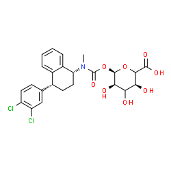 ChemSpider 2D Image | 1-O-{[(1R,4R)-4-(3,4-Dichlorophenyl)-1,2,3,4-tetrahydro-1-naphthalenyl](methyl)carbamoyl}-alpha-D-erythro-hexopyranuronic acid | C24H25Cl2NO8