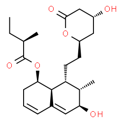 ChemSpider 2D Image | (1R,6R,7S,8R,8aS)-6-Hydroxy-8-{2-[(2R,4R)-4-hydroxy-6-oxotetrahydro-2H-pyran-2-yl]ethyl}-7-methyl-1,2,6,7,8,8a-hexahydro-1-naphthalenyl (2R)-2-methylbutanoate | C23H34O6