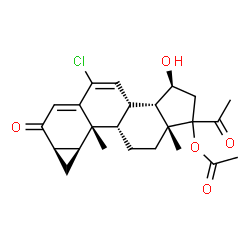 ChemSpider 2D Image | (3S,3aS,7aR,8aS,8bR,8cS,10aR)-1-Acetyl-5-chloro-3-hydroxy-8b,10a-dimethyl-7-oxo-1,2,3,3a,3b,7,7a,8,8a,8b,8c,9,10,10a-tetradecahydrocyclopenta[a]cyclopropa[g]phenanthren-1-yl acetate | C24H29ClO5
