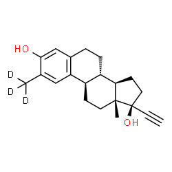 ChemSpider 2D Image | (8alpha,9beta,13alpha,14beta)-2-(~2~H_3_)Methyl-19-norpregna-1,3,5(10)-trien-20-yne-3,17-diol | C21H23D3O2