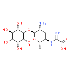 ChemSpider 2D Image | (2R,3R,5R,6S)-2,3,4,5,6-Pentahydroxycyclohexyl 2-amino-4-{[carboxy(imino)methyl]amino}-2,3,4,6-tetradeoxy-alpha-L-arabino-hexopyranoside | C14H25N3O9