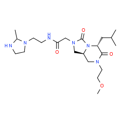 ChemSpider 2D Image | 2-[(5R,8aS)-5-Isobutyl-7-(2-methoxyethyl)-3,6-dioxohexahydroimidazo[1,5-a]pyrazin-2(3H)-yl]-N-[2-(2-methyl-1-imidazolidinyl)ethyl]acetamide | C21H38N6O4