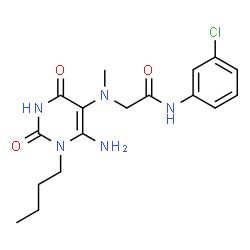 ChemSpider 2D Image | N~2~-(6-Amino-1-butyl-2,4-dioxo-1,2,3,4-tetrahydro-5-pyrimidinyl)-N-(3-chlorophenyl)-N~2~-methylglycinamide | C17H22ClN5O3