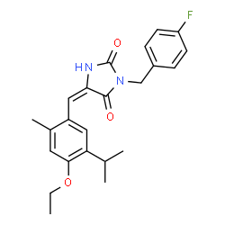 ChemSpider 2D Image | (5E)-5-(4-Ethoxy-5-isopropyl-2-methylbenzylidene)-3-(4-fluorobenzyl)-2,4-imidazolidinedione | C23H25FN2O3