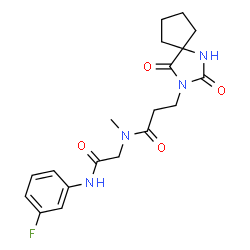 ChemSpider 2D Image | 3-(2,4-Dioxo-1,3-diazaspiro[4.4]non-3-yl)-N-{2-[(3-fluorophenyl)amino]-2-oxoethyl}-N-methylpropanamide | C19H23FN4O4