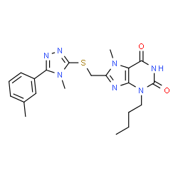 ChemSpider 2D Image | 3-Butyl-7-methyl-8-({[4-methyl-5-(3-methylphenyl)-4H-1,2,4-triazol-3-yl]sulfanyl}methyl)-3,7-dihydro-1H-purine-2,6-dione | C21H25N7O2S