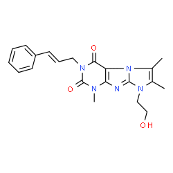 ChemSpider 2D Image | 8-(2-Hydroxyethyl)-1,6,7-trimethyl-3-[(2E)-3-phenyl-2-propen-1-yl]-1H-imidazo[2,1-f]purine-2,4(3H,8H)-dione | C21H23N5O3