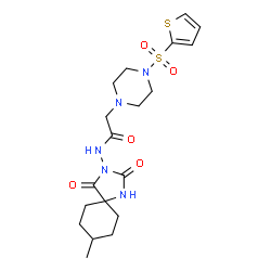 ChemSpider 2D Image | N-(8-Methyl-2,4-dioxo-1,3-diazaspiro[4.5]dec-3-yl)-2-[4-(2-thienylsulfonyl)-1-piperazinyl]acetamide | C19H27N5O5S2