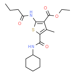 ChemSpider 2D Image | Ethyl 2-(butyrylamino)-5-(cyclohexylcarbamoyl)-4-methyl-3-thiophenecarboxylate | C19H28N2O4S