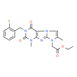 ChemSpider 2D Image | Ethyl [3-(2-fluorobenzyl)-1,7-dimethyl-2,4-dioxo-1,2,3,4-tetrahydro-8H-imidazo[2,1-f]purin-8-yl]acetate | C20H20FN5O4