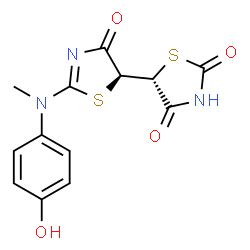 ChemSpider 2D Image | (5R)-5-{(5S)-2-[(4-Hydroxyphenyl)(methyl)amino]-4-oxo-4,5-dihydro-1,3-thiazol-5-yl}-1,3-thiazolidine-2,4-dione | C13H11N3O4S2