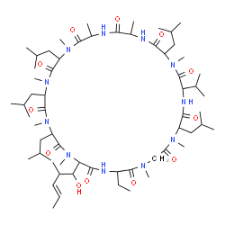 ChemSpider 2D Image | 30-Ethyl-33-[(3E)-1-hydroxy-2-methyl-3-penten-1-yl]-3,6,9,18,24-pentaisobutyl-21-isopropyl-1,4,7,10,12,15,19,25,28-nonamethyl-1,4,7,10,13,16,19,22,25,28,31-undecaazacyclotritriacontane-2,5,8,11,14,17,
20,23,26,29,32-undecone | C62H111N11O12