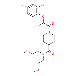ChemSpider 2D Image | 1-[2-(2,4-Dichlorophenoxy)propanoyl]-N,N-bis(2-methoxyethyl)-4-piperidinecarboxamide | C21H30Cl2N2O5