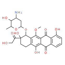ChemSpider 2D Image | 2-Glycoloyl-2,5,10-trihydroxy-12-methoxy-6,11-dioxo-1,2,3,4,6,11-hexahydro-1-tetracenyl 3-amino-2,3,6-trideoxyhexopyranoside | C27H29NO11