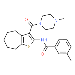 ChemSpider 2D Image | 3-Methyl-N-{3-[(4-methyl-1-piperazinyl)carbonyl]-5,6,7,8-tetrahydro-4H-cyclohepta[b]thiophen-2-yl}benzamide | C23H29N3O2S