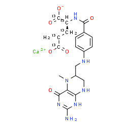 ChemSpider 2D Image | Calcium (2S)-2-[(4-{[(2-amino-5-methyl-4-oxo-1,4,5,6,7,8-hexahydro-6-pteridinyl)methyl]amino}benzoyl)amino](~13~C_5_)pentanedioate | C1513C5H23CaN7O6