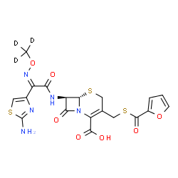 ChemSpider 2D Image | (6S,7R)-7-{[(2Z)-2-(2-Amino-1,3-thiazol-4-yl)-2-{[(~2~H_3_)methyloxy]imino}acetyl]amino}-3-[(2-furoylsulfanyl)methyl]-8-oxo-5-thia-1-azabicyclo[4.2.0]oct-2-ene-2-carboxylic acid | C19H14D3N5O7S3