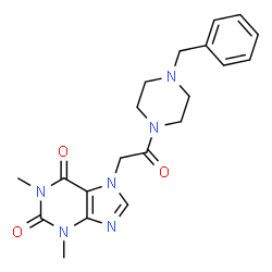 ChemSpider 2D Image | 7-(2-(4-benzylpiperazin-1-yl)-2-oxoethyl)-1,3-dimethyl-1H-purine-2,6(3H,7H)-dione | C20H24N6O3