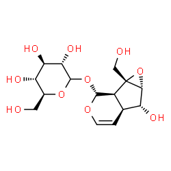 ChemSpider 2D Image | (1aR,1bR,2R,5aS,6R,6aR)-6-Hydroxy-1a-(hydroxymethyl)-1a,1b,2,5a,6,6a-hexahydrooxireno[4,5]cyclopenta[1,2-c]pyran-2-yl L-glucopyranoside | C15H22O10