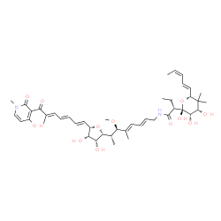 ChemSpider 2D Image | (2R)-N-[(2E,4E,6R,7S)-7-{(2R,3R,4S,5S)-3,4-Dihydroxy-5-[(1E,3E,5E)-7-(4-hydroxy-1-methyl-2-oxo-1,2-dihydro-3-pyridinyl)-6-methyl-7-oxo-1,3,5-heptatrien-1-yl]tetrahydro-2-furanyl}-6-methoxy-5-methyl-2,
4-octadien-1-yl]-2-{(2S,3S,4S,6R)-2,3,4-trihydroxy-5,5-dimethyl-6-[(1E,3Z)-1,3-pentadien-1-yl]tetrahydro-2H-pyran-2-yl}butanamide (non-preferred name) | C44H62N2O12