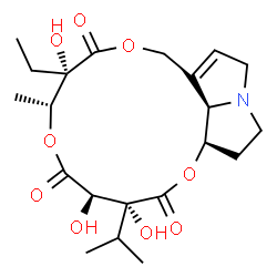 ChemSpider 2D Image | (3R,4R,7R,8S,16aR,16bR)-8-Ethyl-3,4,8-trihydroxy-3-isopropyl-7-methyl-3,4,11,13,15,16,16a,16b-octahydro-7H-[1,5,10]trioxacyclotetradecino[7,8,9-gh]pyrrolizine-2,5,9(8H)-trione | C21H31NO9
