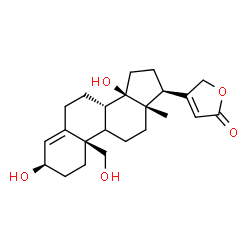 ChemSpider 2D Image | (3alpha,8alpha,9xi,10alpha,13alpha,14alpha,17alpha)-3,14,19-Trihydroxycarda-4,20(22)-dienolide | C23H32O5