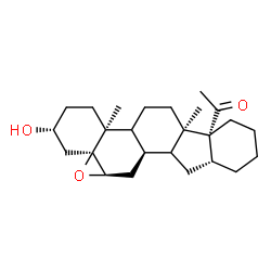 ChemSpider 2D Image | 1-[(1aS,3R,5aS,7aR,7bR,11aR,12bR,13aR)-3-Hydroxy-5a,7a-dimethyloctadecahydroindeno[2',1':1,2]phenanthro[8a,9-b]oxiren-7b(2H)-yl]ethanone | C25H38O3