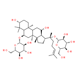 ChemSpider 2D Image | (3alpha,5xi,6beta,8alpha,9xi,10alpha,12alpha,13alpha,14beta,17alpha,20R)-20-(beta-L-Glucopyranosyloxy)-3,12-dihydroxydammar-24-en-6-yl beta-L-glucopyranoside | C42H72O14