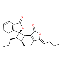 ChemSpider 2D Image | (1R,3'Z,5a'S,6'R,7a'R)-3'-Butylidene-6'-propyl-3',4',5',5a',6,6',7,7a'-octahydro-1'H,3H-spiro[2-benzofuran-1,7'-cyclobuta[e][2]benzofuran]-1',3-dione | C24H28O4