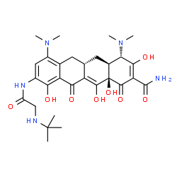 ChemSpider 2D Image | (4S,4aS,5aS,12aR)-4,7-Bis(dimethylamino)-3,10,12,12a-tetrahydroxy-9-{[N-(2-methyl-2-propanyl)glycyl]amino}-1,11-dioxo-1,4,4a,5,5a,6,11,12a-octahydro-2-tetracenecarboxamide | C29H39N5O8