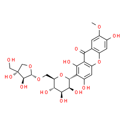 ChemSpider 2D Image | (1R)-1,5-Anhydro-6-O-[(2S,3S,4R)-3,4-dihydroxy-4-(hydroxymethyl)tetrahydro-2-furanyl]-1-(1,3,6-trihydroxy-7-methoxy-9-oxo-9H-xanthen-2-yl)-D-mannitol | C25H28O15