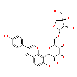 ChemSpider 2D Image | (1S)-1,5-Anhydro-6-O-[(2R,3S,4R)-3,4-dihydroxy-4-(hydroxymethyl)tetrahydro-2-furanyl]-1-[7-hydroxy-3-(4-hydroxyphenyl)-4-oxo-4H-chromen-8-yl]-L-altritol | C26H28O13