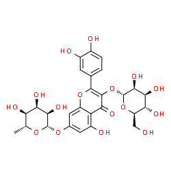 ChemSpider 2D Image | 2-(3,4-Dihydroxyphenyl)-5-hydroxy-3-(alpha-D-mannopyranosyloxy)-4-oxo-4H-chromen-7-yl 6-deoxy-beta-D-allopyranoside | C27H30O16