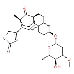 ChemSpider 2D Image | (1R,4R,6S,9R,10S,13R,14R)-9,13-Dimethyl-17-oxo-14-(5-oxo-2,5-dihydro-3-furanyl)tetracyclo[11.3.1.0~1,10~.0~4,9~]heptadec-6-yl 2,6-dideoxy-3-O-methyl-beta-L-arabino-hexopyranoside | C30H44O7