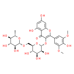 ChemSpider 2D Image | 5,7-Dihydroxy-2-(4-hydroxy-3,5-dimethoxyphenyl)-4-oxo-4H-chromen-3-yl 6-O-(6-deoxy-beta-L-glucopyranosyl)-alpha-D-mannopyranoside | C29H34O17