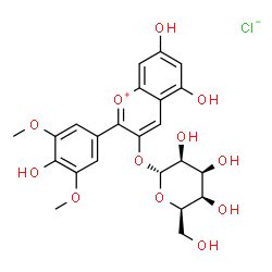 ChemSpider 2D Image | 5,7-Dihydroxy-2-(4-hydroxy-3,5-dimethoxyphenyl)-3-chromeniumyl alpha-D-talopyranoside chloride | C23H25ClO12