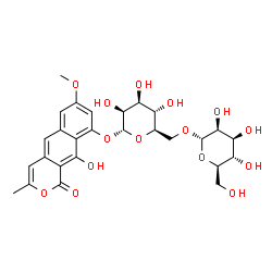 ChemSpider 2D Image | 10-Hydroxy-7-methoxy-3-methyl-1-oxo-1H-benzo[g]isochromen-9-yl 6-O-alpha-D-mannopyranosyl-alpha-D-mannopyranoside | C27H32O15