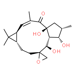 ChemSpider 2D Image | (1aS,2Z,4aS,6S,7S,7aR,8R,9S,11aS)-4a,7,8-Trihydroxy-1,1,3,6-tetramethyl-1a,4a,5,6,7,7a,8,10,11,11a-decahydrospiro[cyclopenta[a]cyclopropa[f][11]annulene-9,2'-oxiran]-4(1H)-one | C20H30O5