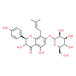 ChemSpider 2D Image | (2R,3R)-3,5-Dihydroxy-2-(4-hydroxyphenyl)-8-(3-methyl-2-buten-1-yl)-4-oxo-3,4-dihydro-2H-chromen-7-yl alpha-D-mannopyranoside | C26H30O11