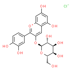 ChemSpider 2D Image | 2-(3,4-Dihydroxyphenyl)-5,7-dihydroxy-3-chromeniumyl alpha-L-altropyranoside chloride | C21H21ClO11