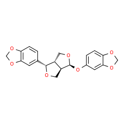 ChemSpider 2D Image | 5-[(1S,3aR,4S,6aS)-4-(1,3-Benzodioxol-5-yloxy)tetrahydro-1H,3H-furo[3,4-c]furan-1-yl]-1,3-benzodioxole | C20H18O7