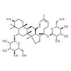 ChemSpider 2D Image | (3beta,5beta,6alpha,12beta,13alpha,17alpha)-3,12-Dihydroxy-20-(alpha-D-mannopyranosyloxy)dammar-24-en-6-yl alpha-D-mannopyranoside | C42H72O14