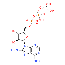 ChemSpider 2D Image | 9-[(3xi)-5-O-(Hydroxy{[hydroxy(phosphonooxy)phosphoryl]oxy}phosphoryl)-beta-D-threo-pentofuranosyl]-9H-purine-6,8-diamine | C10H17N6O13P3