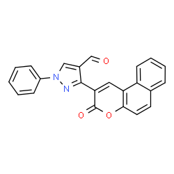 ChemSpider 2D Image | 3-(3-oxo-2-benzo[f][1]benzopyranyl)-1-phenyl-4-pyrazolecarboxaldehyde | C23H14N2O3