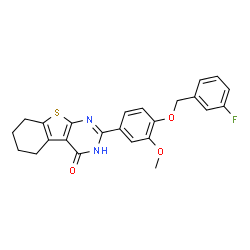 ChemSpider 2D Image | 2-{4-[(3-Fluorobenzyl)oxy]-3-methoxyphenyl}-5,6,7,8-tetrahydro[1]benzothieno[2,3-d]pyrimidin-4(3H)-one | C24H21FN2O3S