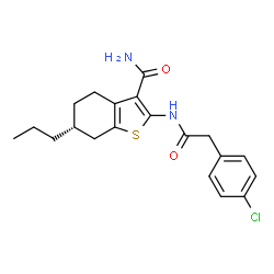 ChemSpider 2D Image | (6R)-2-{[(4-Chlorophenyl)acetyl]amino}-6-propyl-4,5,6,7-tetrahydro-1-benzothiophene-3-carboxamide | C20H23ClN2O2S