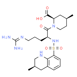 ChemSpider 2D Image | (2R,4S)-1-[N~5~-(Diaminomethylene)-N~2~-{[(3R)-3-methyl-1,2,3,4-tetrahydro-8-quinolinyl]sulfonyl}-L-ornithyl]-4-methyl-2-piperidinecarboxylic acid | C23H36N6O5S