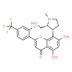 ChemSpider 2D Image | 2-[2-Chloro-4-(trifluoromethyl)phenyl]-5,7-dihydroxy-8-[(2R,3R)-2-(hydroxymethyl)-1-methyl-3-pyrrolidinyl]-4H-chromen-4-one | C22H19ClF3NO5